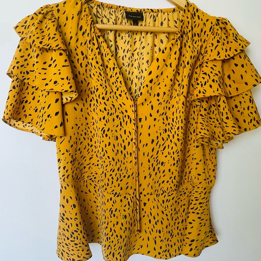 Who What Wear Target Cheetah Animal Print Silky Peplum Top Ruffled Sleeves Sz L